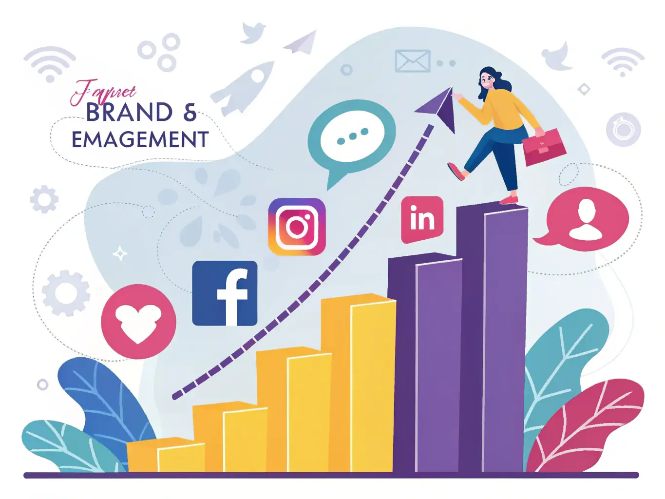 A vibrant graphic showcasing a graph trending upwards, symbolizing increased engagement on social media platforms. The graphic is modern and eye-catching, representing the positive impact of Stratcom's engagement strategies.