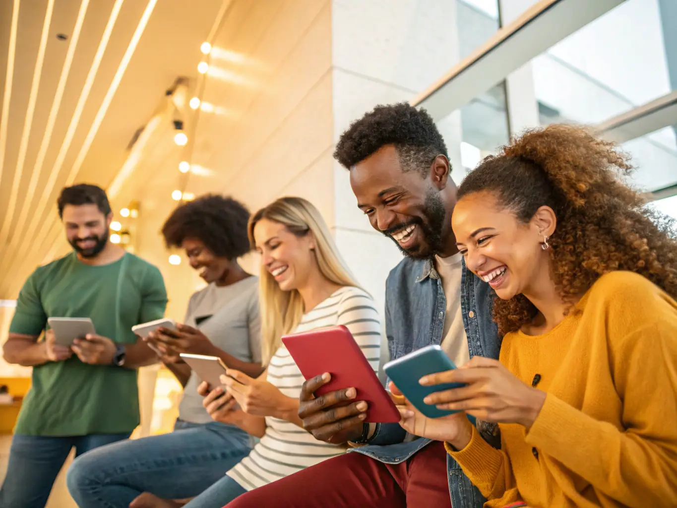 An image of a diverse group of people interacting with a brand's content on various devices, symbolizing the importance of reaching a wider audience.