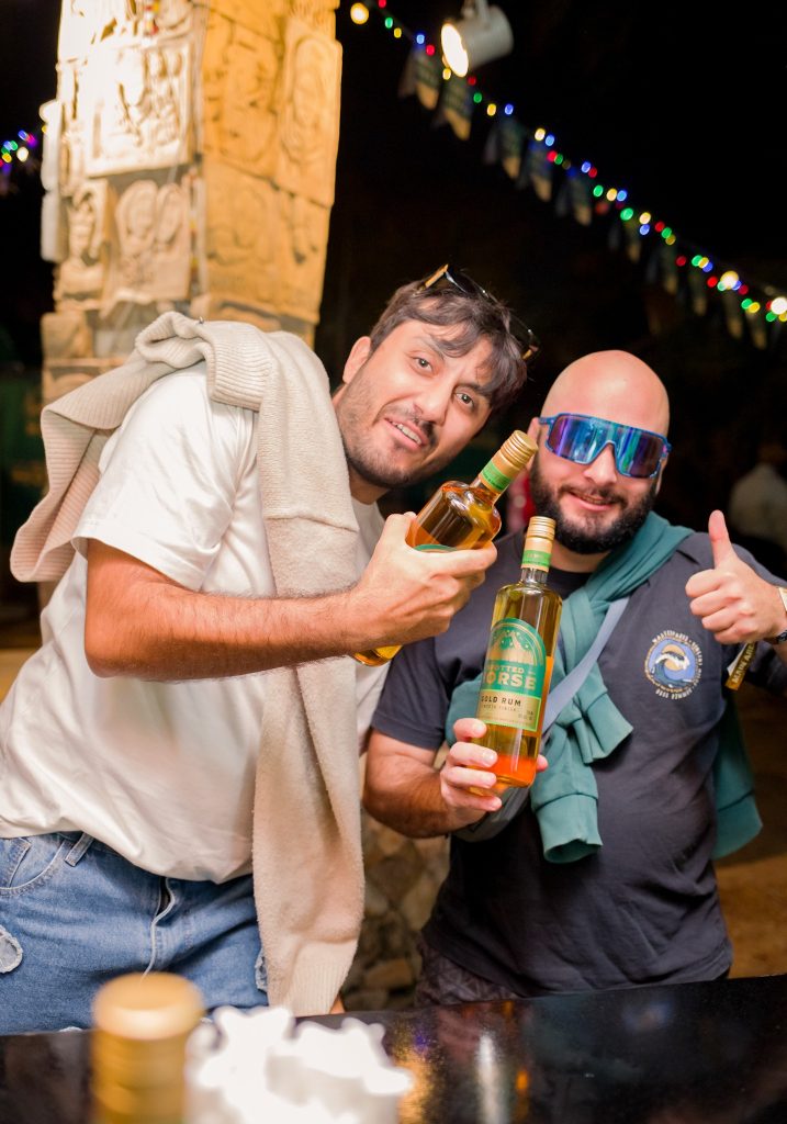 Festival-goers with Spotted Horse Gold Rum at MTN Bushfire