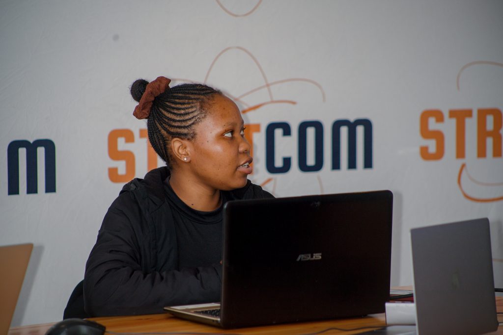 A Stratcom team member at work in the studio